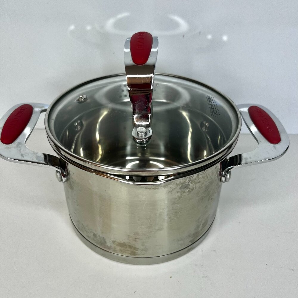 David Burke 2.0 Qts Pot with Strainer Gourmet Pro Heavy Stainless Cooking Lidded